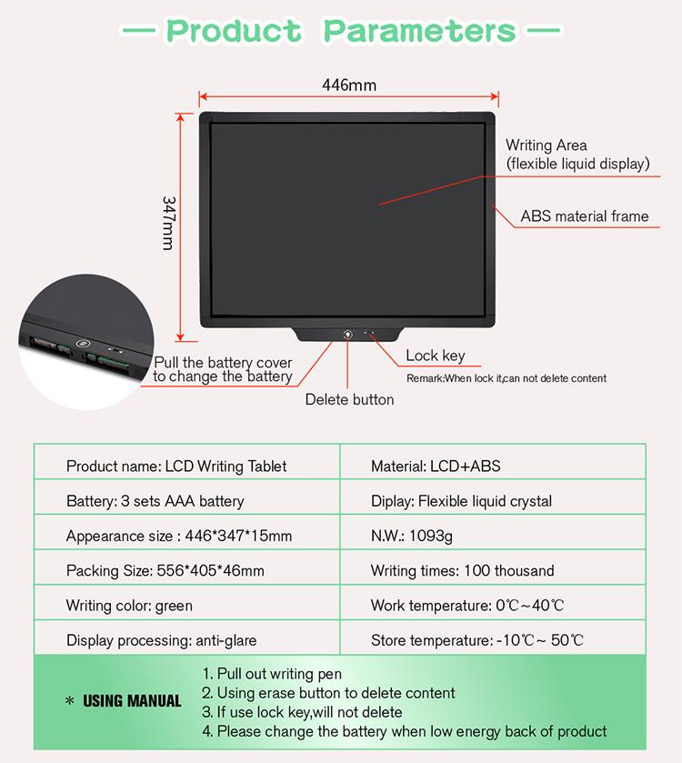 Free Writing Smart Board 20 Inch Business / Education Tablet LCD 100,000 Times Rewriting Memo Notepad